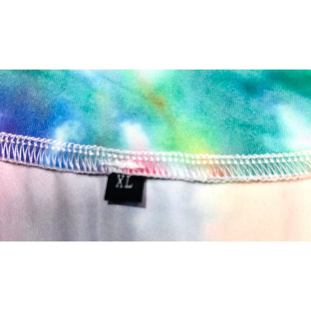 Womens 60's theme Tie-Dye XL  V-Neck Button-Detail Short Sleeve T-Shirt - Picture 3 of 4